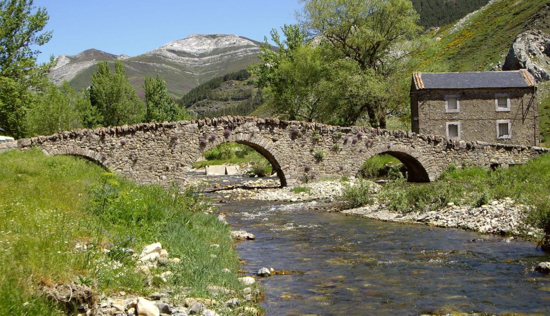 Puente de piedra con un río